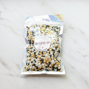 BLACK WHITE AND GOLD SPRINKLE MIX
