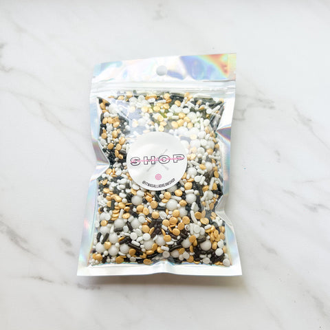BLACK WHITE AND GOLD SPRINKLE MIX