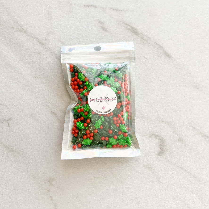 HOLLY BERRIES AND LEAVES SPRINKLES