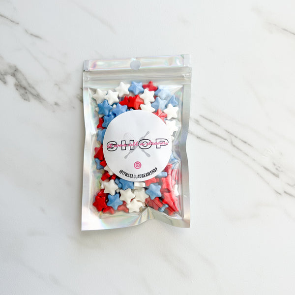 RED WHITE AND BLUE STAR SPRINKLES