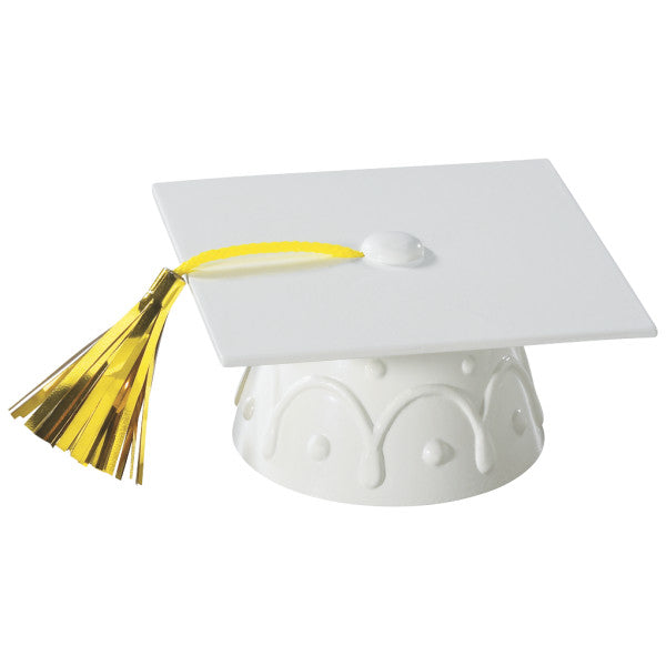 WHITE GRADUATION CAP TOPPER