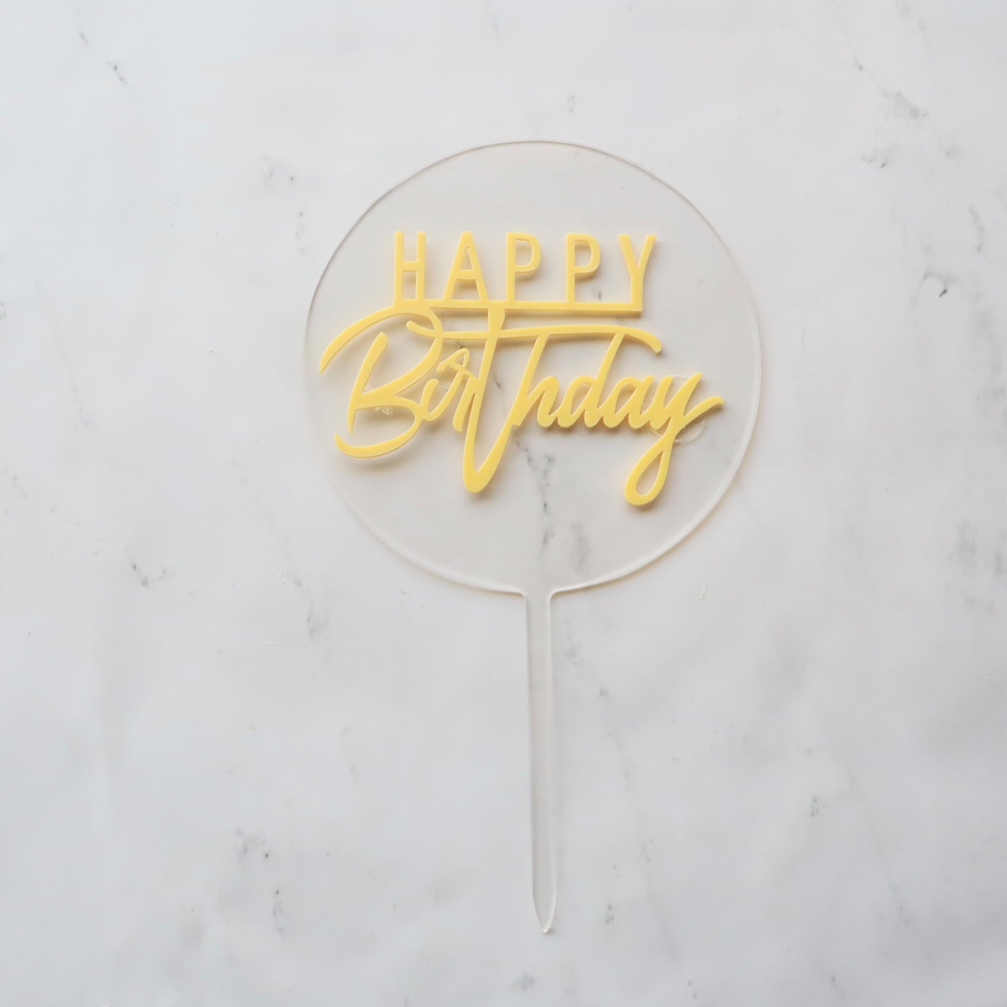 YELLOW HAPPY BIRTHDAY ROUND CAKE TOPPER