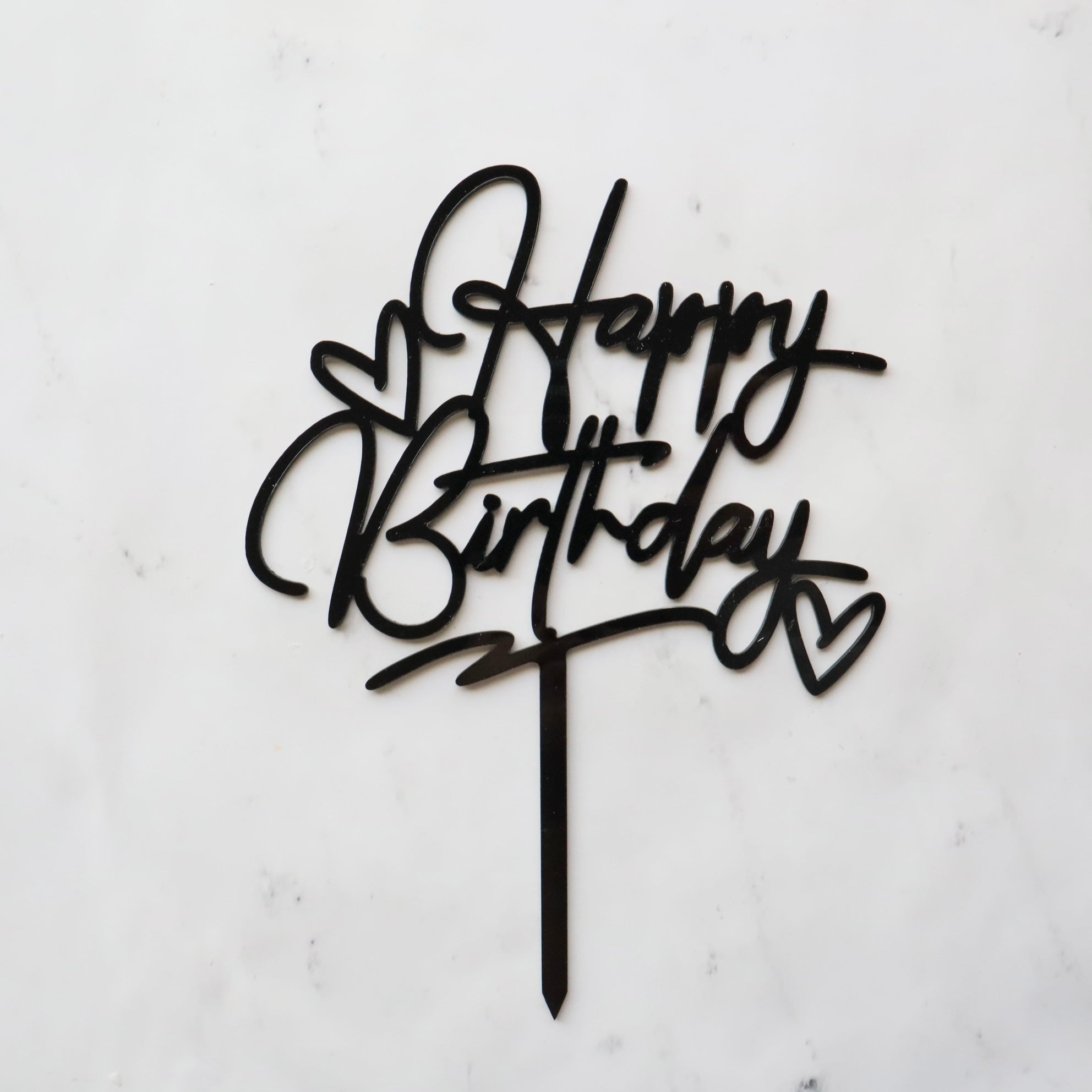 BLACK HAPPY BIRTHDAY CAKE TOPPER WITH HEARTS