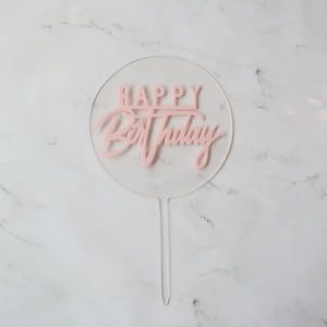 PINK HAPPY BIRTHDAY ROUND CAKE TOPPER