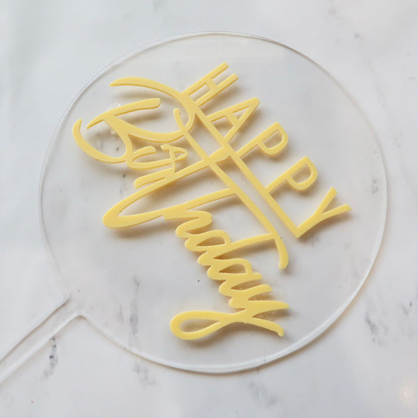 YELLOW HAPPY BIRTHDAY ROUND CAKE TOPPER