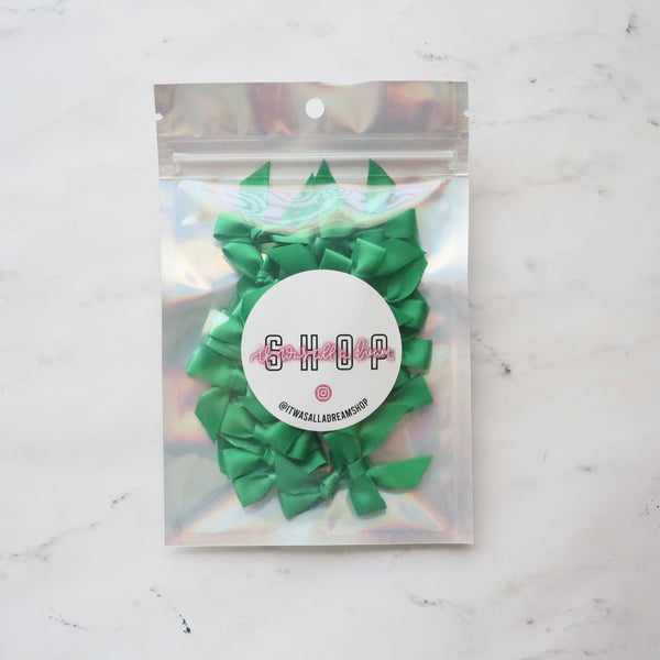 PRE TIED TINY SATIN BOWS (GREEN)