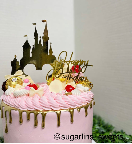 GOLD HAPPY BIRTHDAY CAKE TOPPER WITH HEARTS